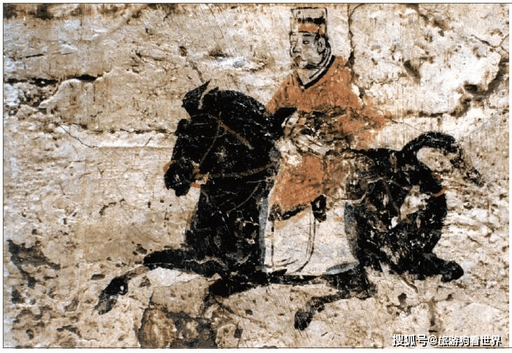 河南偃师杏园东汉壁画墓 《车马出行图》第二车车前骑吏.