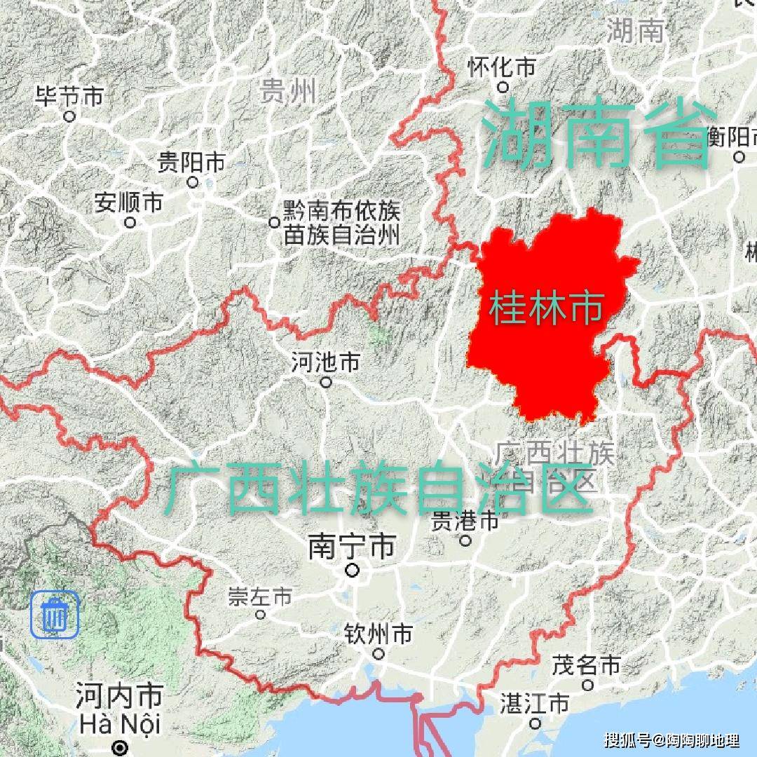 桂林市在广西壮族自治区的地理位置图桂林市位于南岭山系的西南部,它