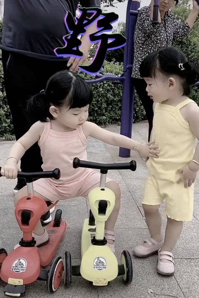 “最豪横姐姐”火了，一人骑两辆小车，妹妹争抢不过，路人笑翻-南方的猪第一次看见雪