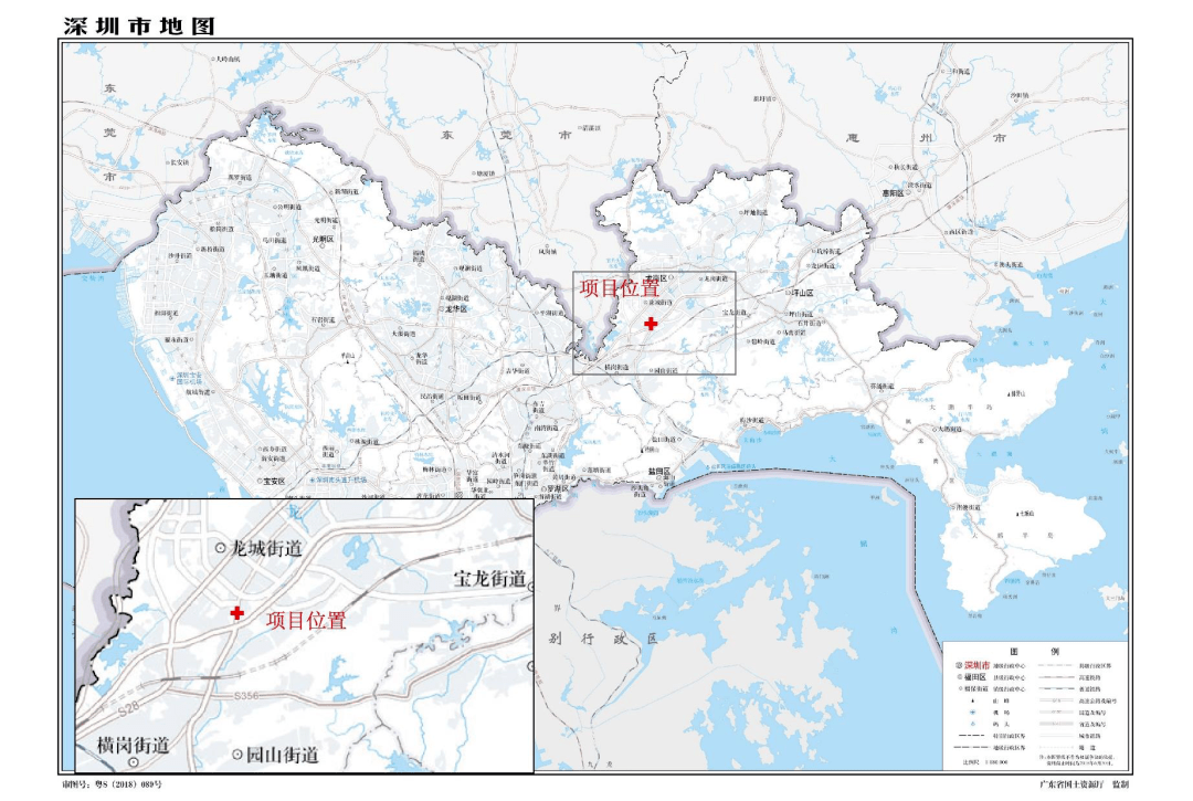 本项目所在地理位置示意图, 图片来源:深圳市大运综合交通枢纽工程