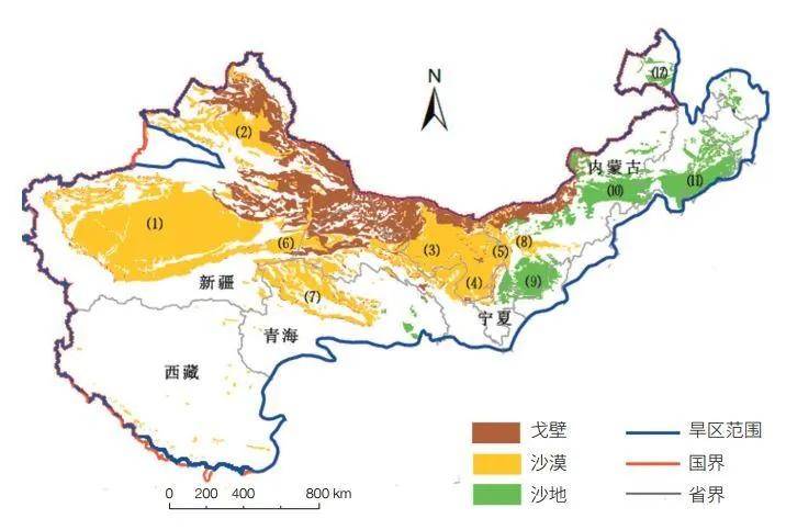 荒漠生态系统中国分布示意图