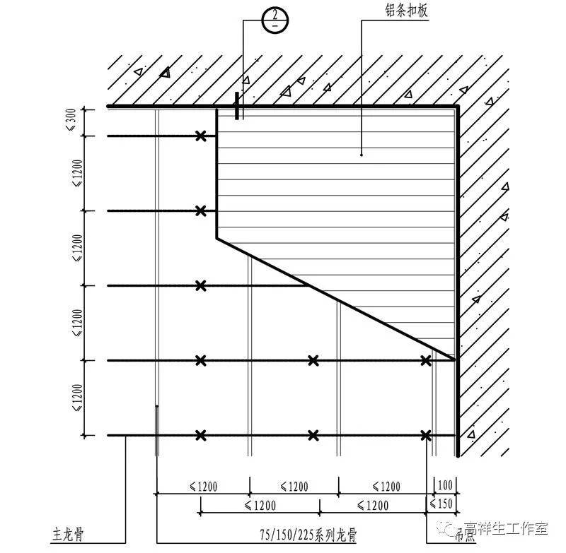 方形铝扣板吊顶剖面