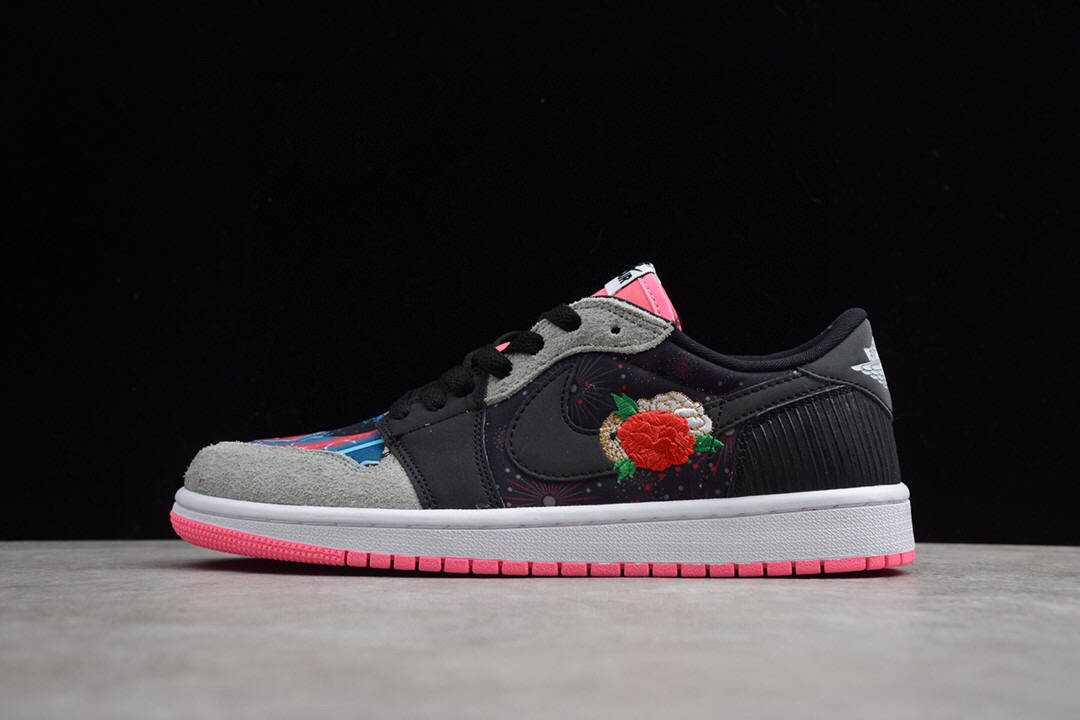 耐克乔丹 air jordan 1 low 茶花黑粉花卉鸳鸯刺绣篮球鞋_手机搜狐网