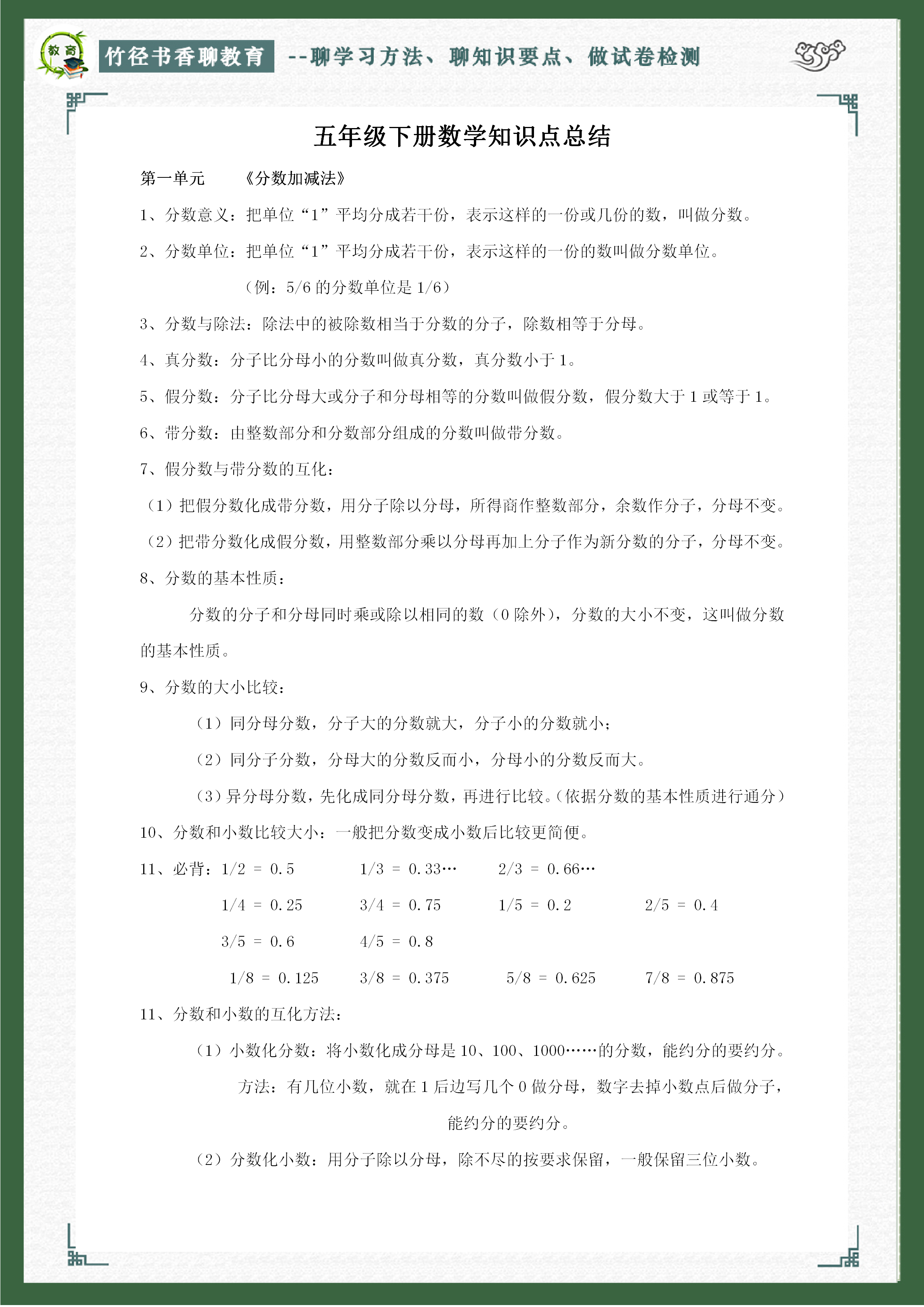 原创五年级下册数学笔记:记的都是知识体系,难怪学习好!