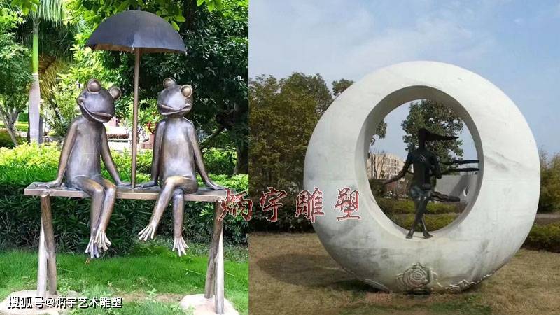 青蛙雕塑,公园小品雕塑,人物铜雕像