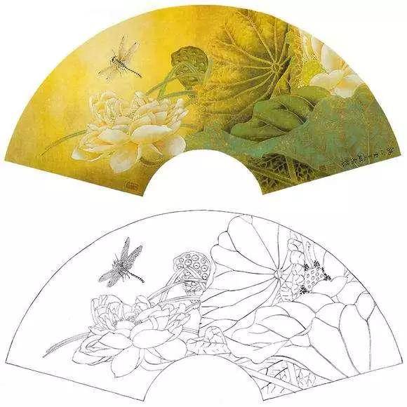 分享一组工笔扇面白描线稿,临摹学习好素材