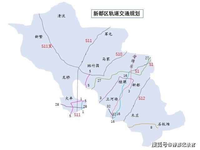成都新都区规划地铁覆盖图,加上边边角角,辖区内共有13条轨道交通