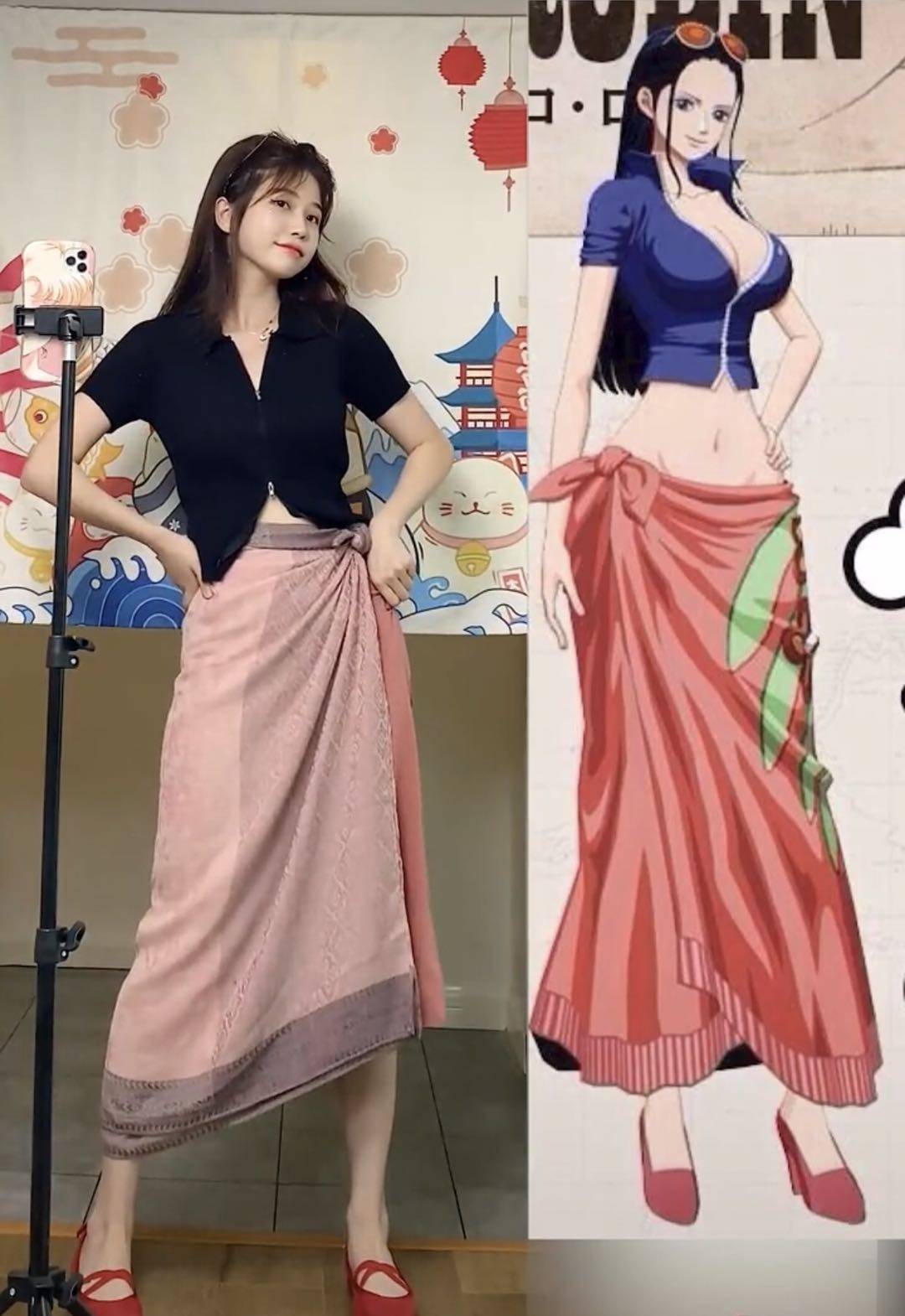 娜美|海贼王：小姐姐模仿三位美女穿衣风格，想看她模仿两年后的娜美