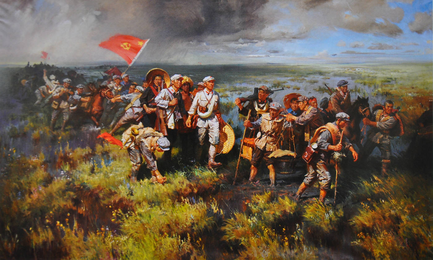 红军长征过草地油画