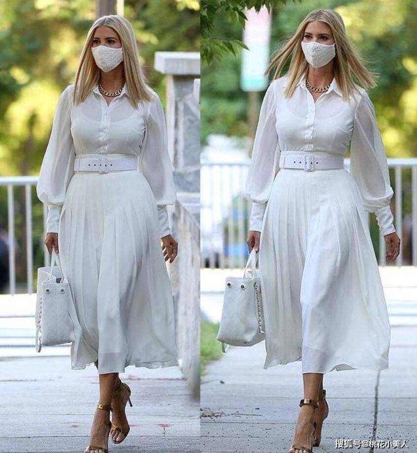 白色|名媛界扛把子伊万卡，身穿一袭白色仙女裙，竟戴上定制口罩