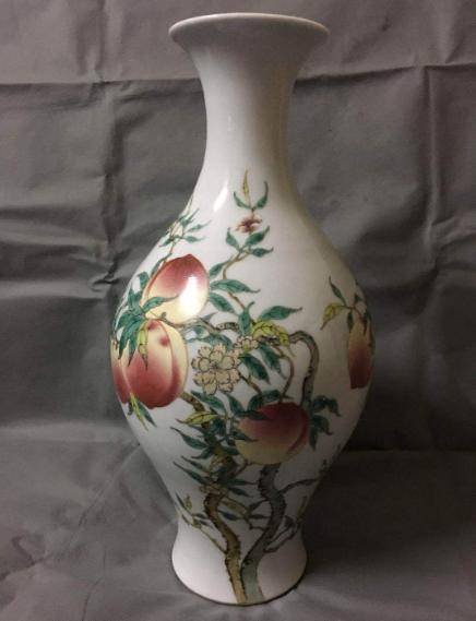 齋】唐物 古陶磁器 清時代 彩釉陶磁 粉彩桃紋橄欖瓶