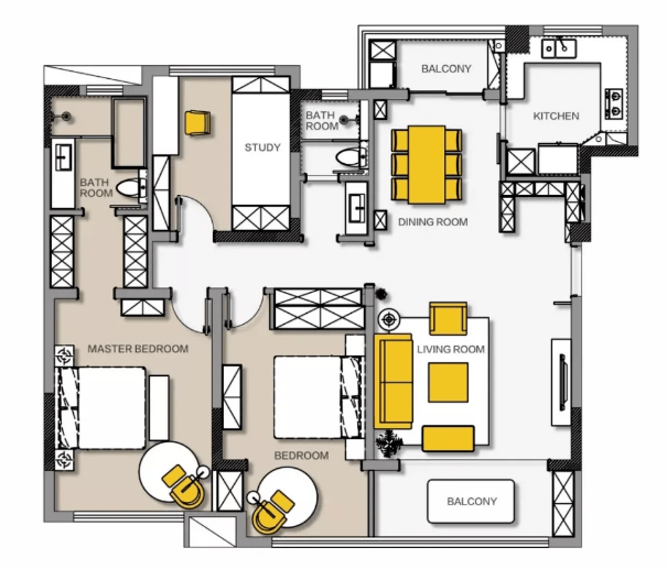 着眼于空间氛围和储物功 能的规划,使整个居住空间既美观又实用