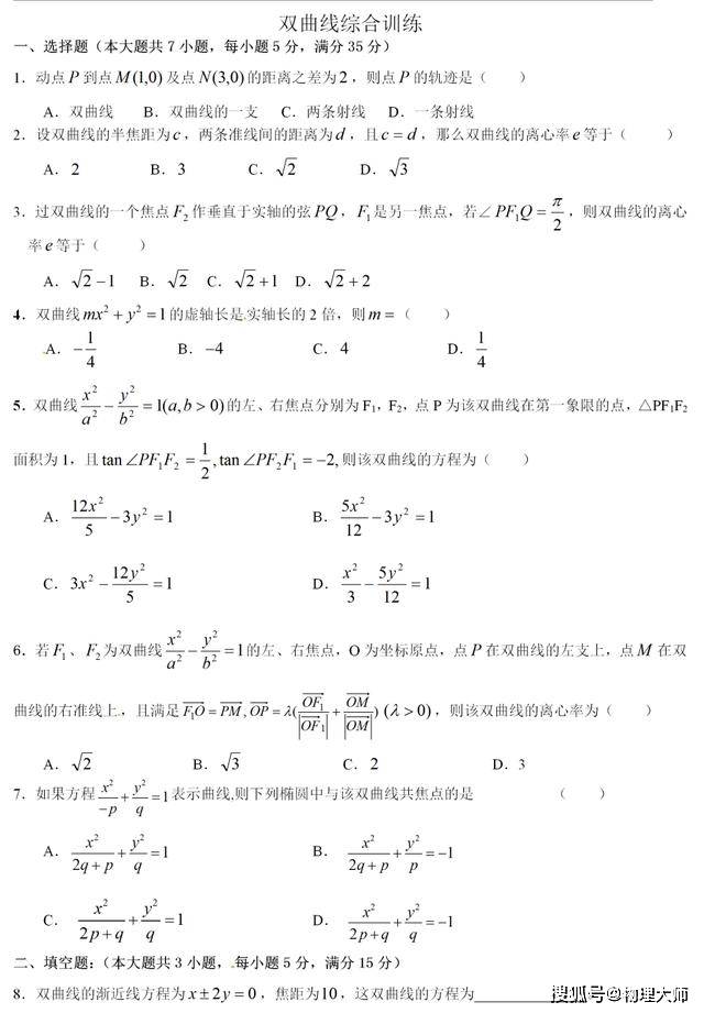 例题|附例题！高中生看过来喽~高中数学：双曲线全部知识总结
