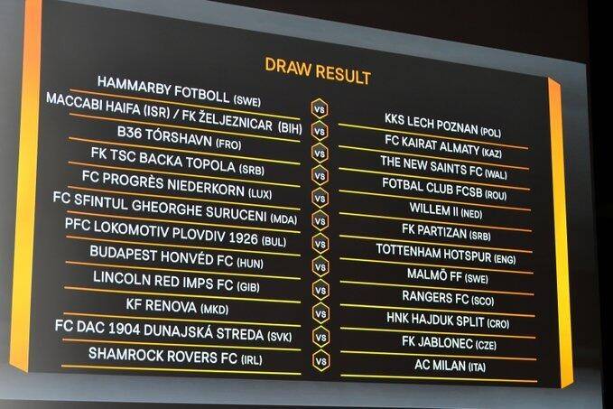 官方：欧联资格赛第2轮抽签出炉 米兰热刺定对手
