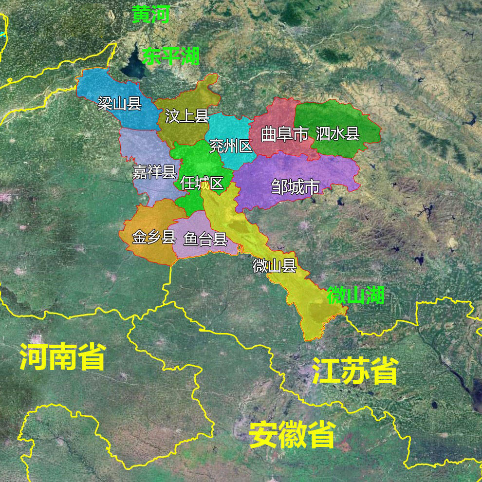 13张地形图,快速了解山东省济宁各市辖区县市