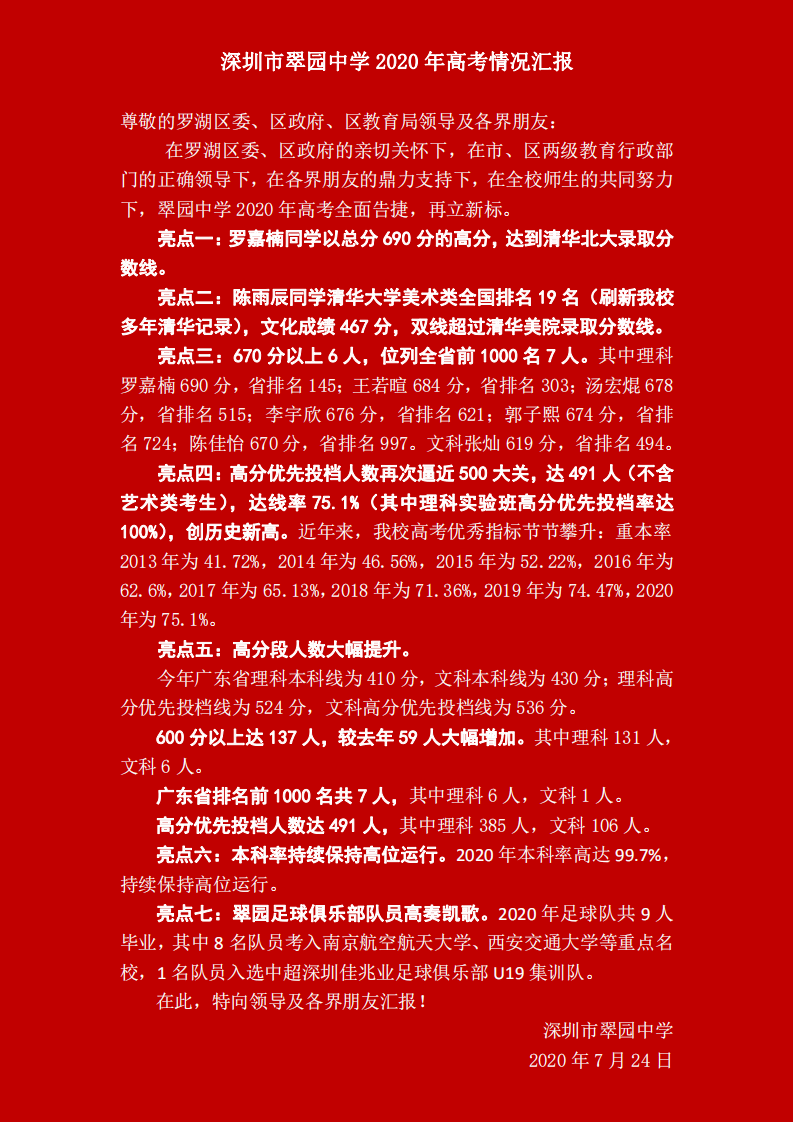 高考|深圳公办高中2020年高考录取情况汇总！四大、八大哪家最牛？