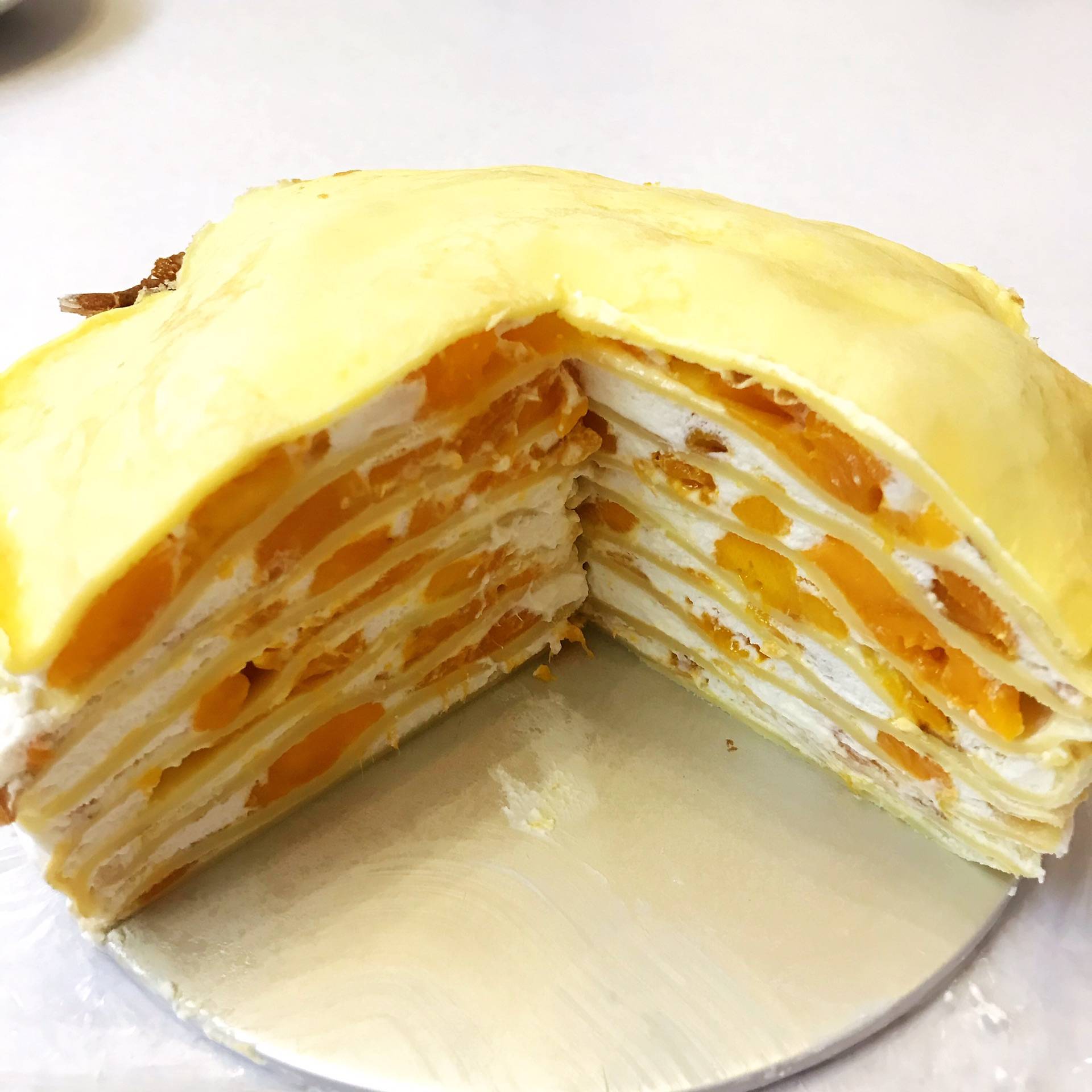 【芒果千层蛋糕】的做法+配方，口感细腻，芒果口味的千层蛋糕_步骤