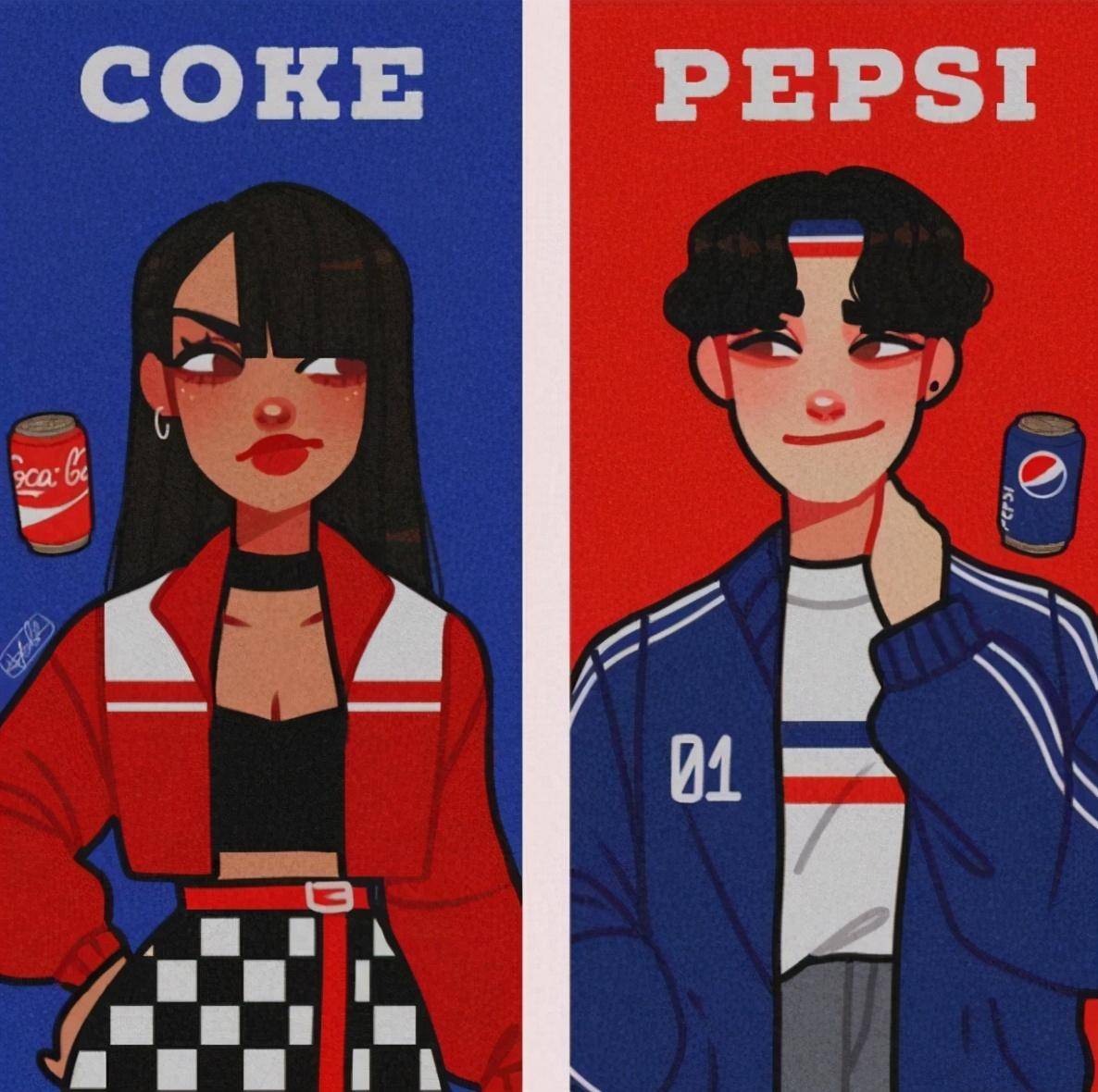 拟人|画师不仅将饮料拟人，还将他们组成CP，百事和可口可乐变情侣