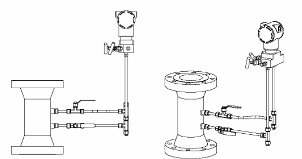 送器安装在被测管道上,必须在平衡流量计前5d直管段或后2d直管段以外