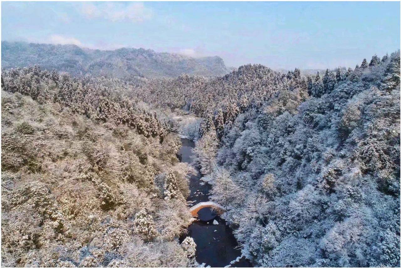 四川邛崃天台山迎来冬季第一场雪