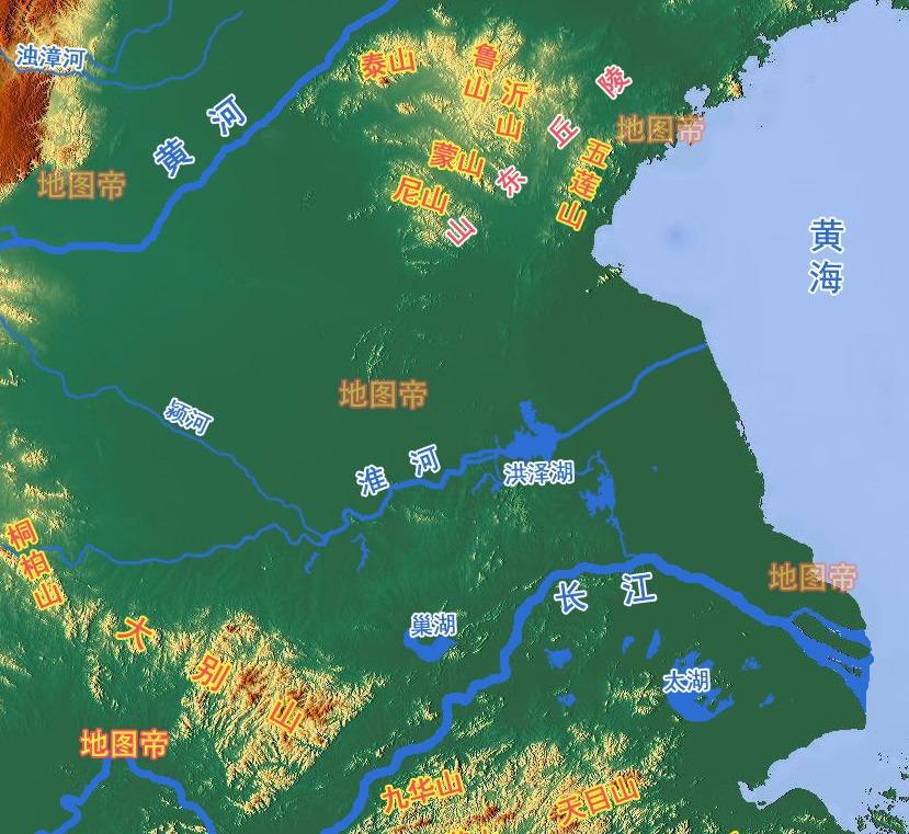 淮河一般认为是华北平原和长江中下游地区的地理分界线,秦岭是黄土