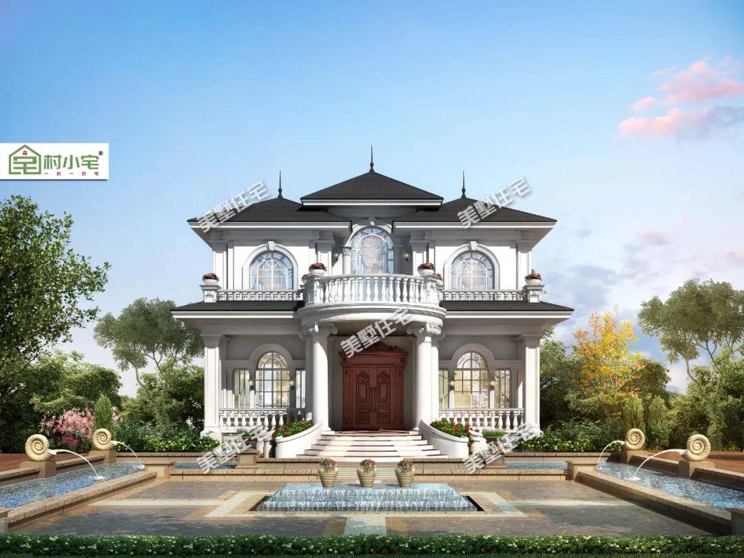 原创193平建极美巴洛克别墅旋转楼梯大露台精雕细琢外观建一幢惊艳