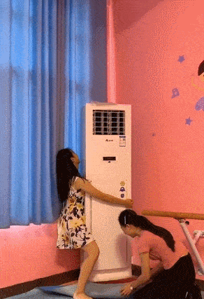 图片[1]-GIF搞笑段子：妹子,你是天生神力么，, 这冰箱被你搬的就是轻而易举。-妖次元