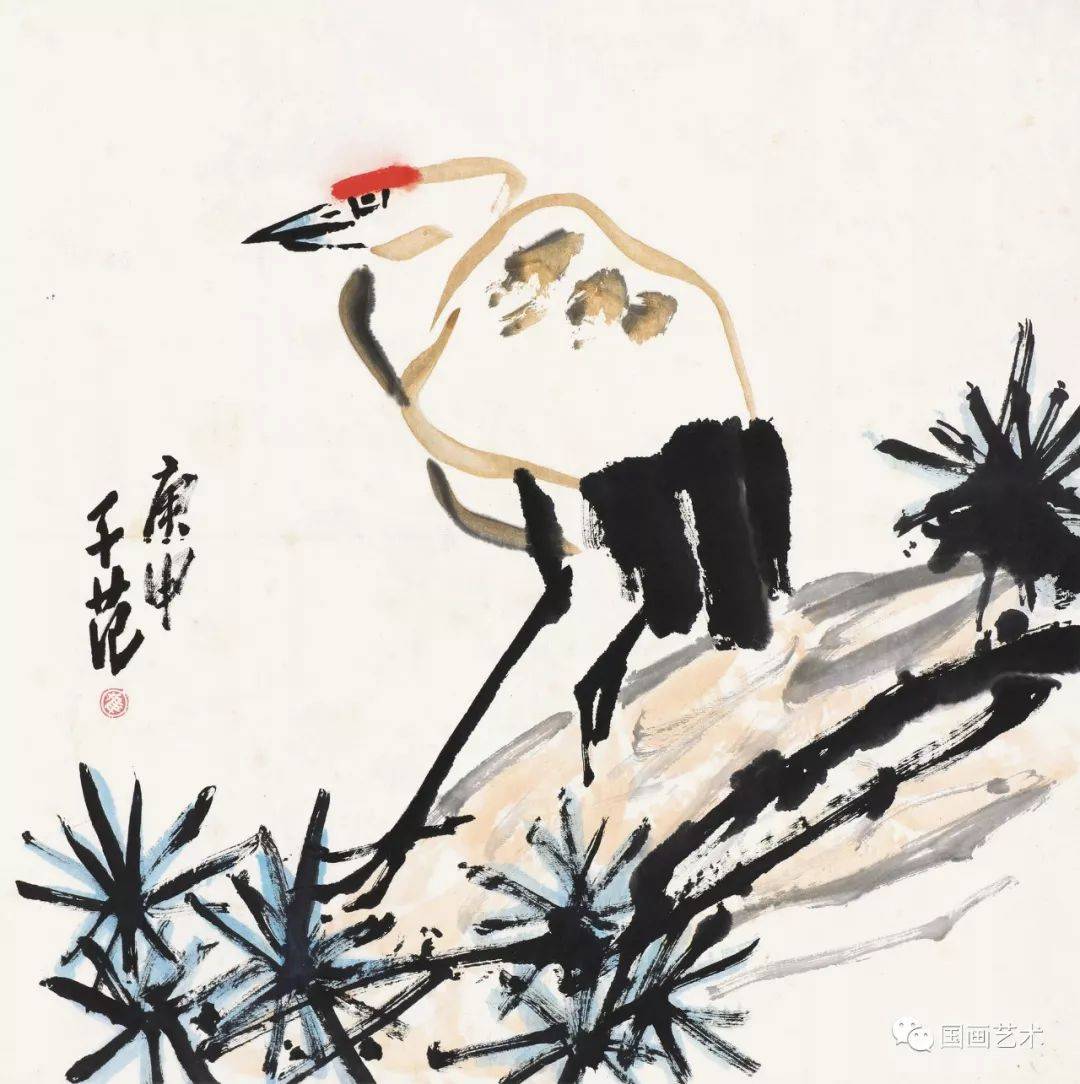 谷虹，八十年代大幅长寿寓意中堂画《松鹤图》国画书法古玩字画
