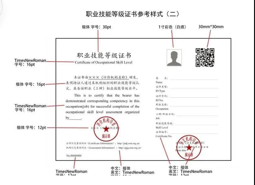 人社部要求规范职业技能等级证书样式