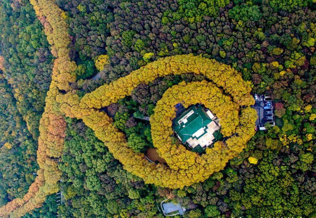 南京紫金山上空俯瞰,可见一串巨大"项坠",有人故意为之?