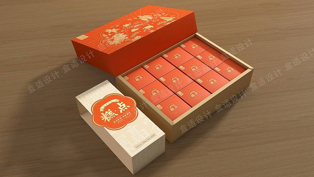 陕西元素春节糕点礼盒包装设计,含兵马俑,大雁塔,舞狮