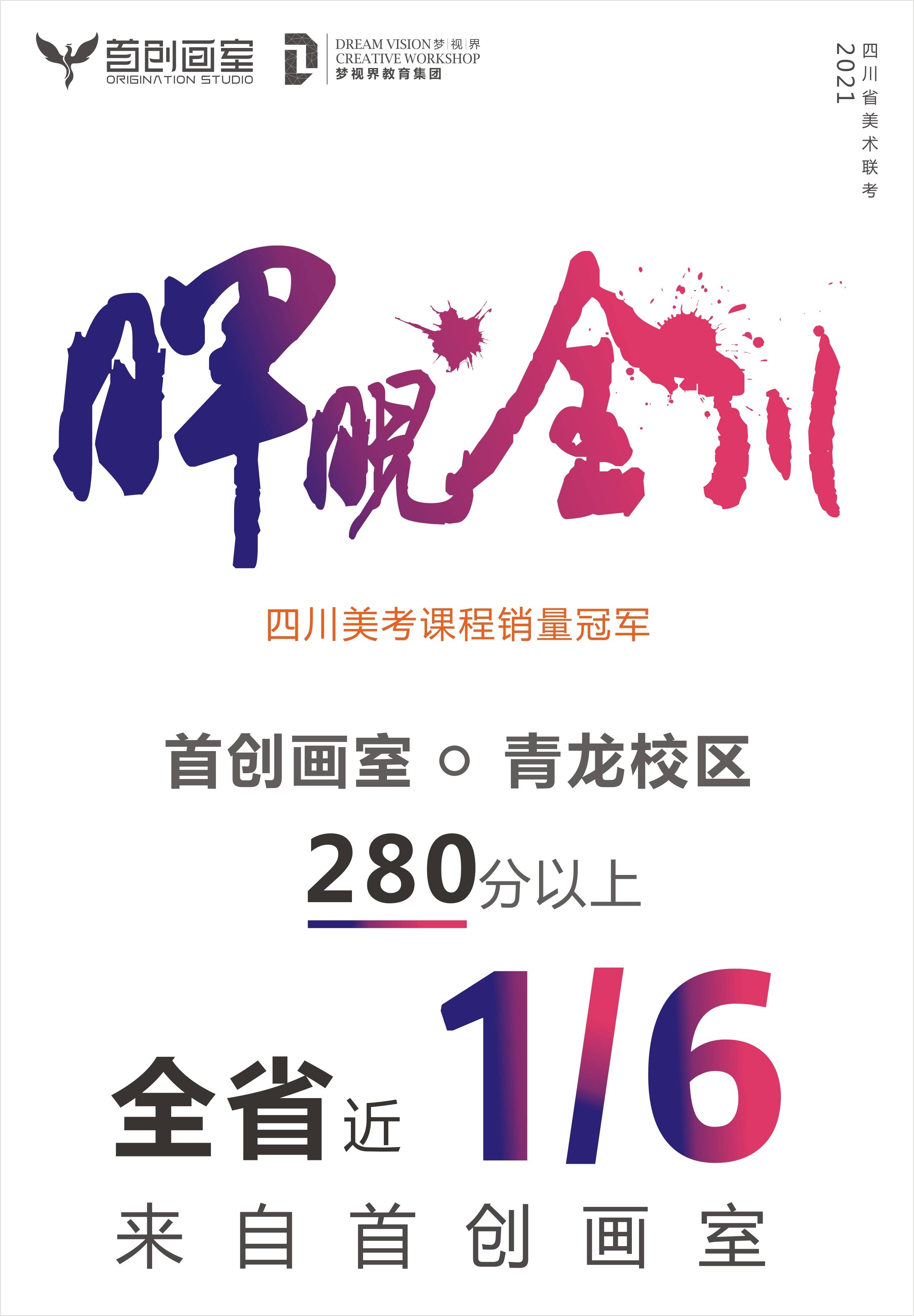 2021届成都首创画室青龙校区成绩公示一己之力撼动全川