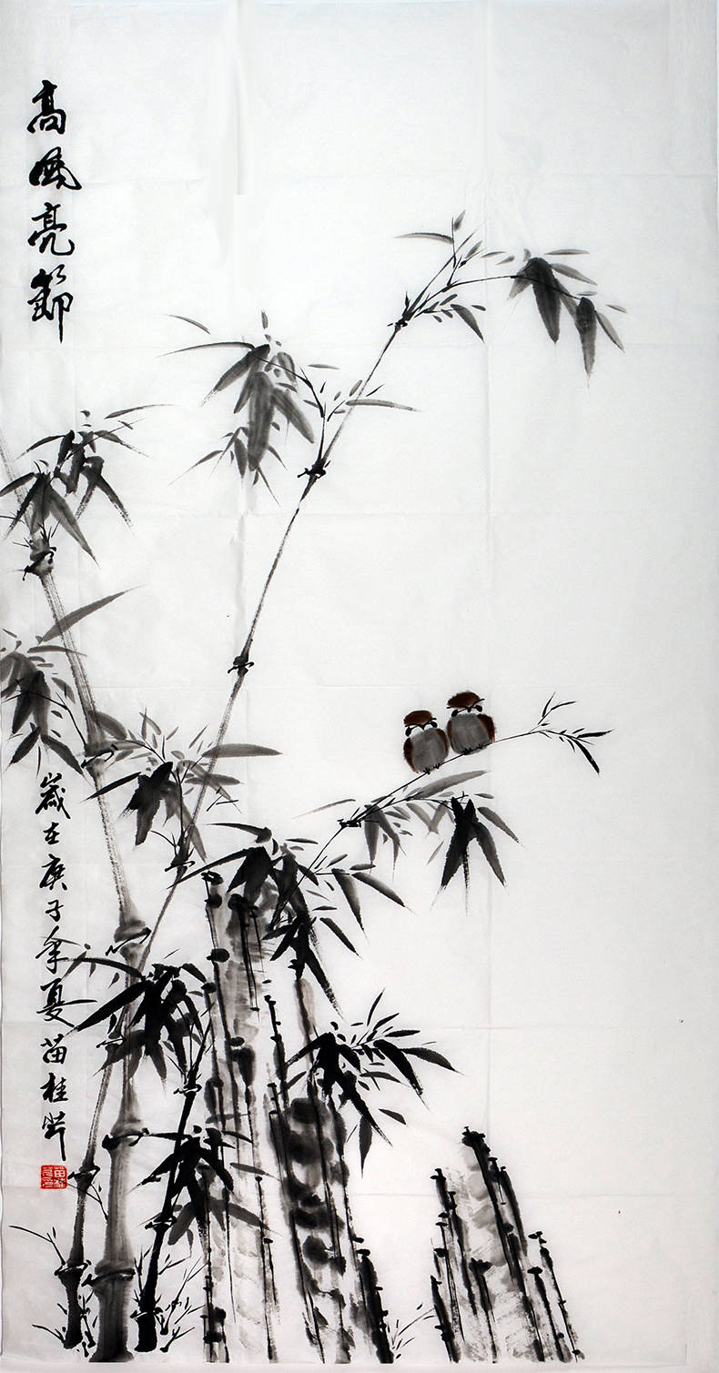 著名画家苗桂芹老师的竹子水墨画《竹韵》,笔墨浓淡相宜,线条流利顺