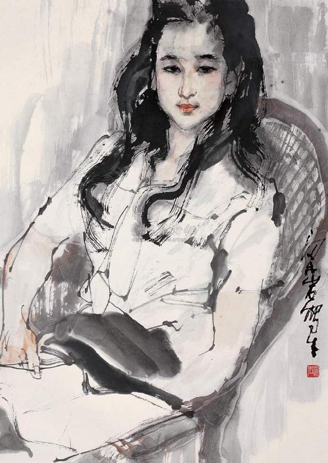 中国水墨人物画的领军人物——梁岩水墨美女作品欣赏