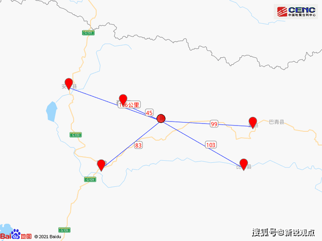 震中距聂荣县45公里,距那曲县83公里,距索县99公里,距比如县103公里