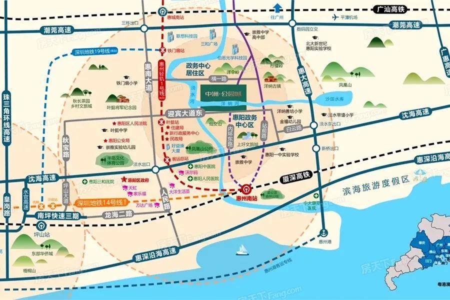 深圳地铁19号线(铁门扇站,规划中),惠州地铁1号线(惠阳汽车站,规划中)