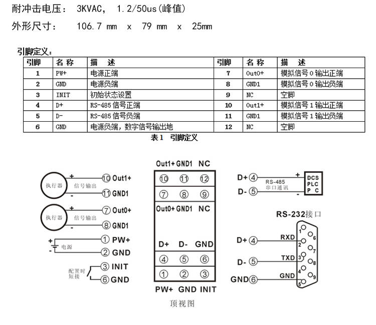 rs485/rs232接口,隔离转换模拟信号输出.4-20ma