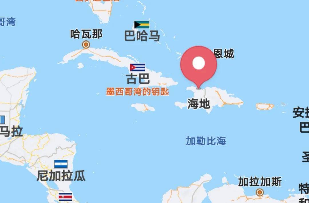 海地北面是隔着大西洋的美国佛罗里达州,西面则是隔海相望的古巴和