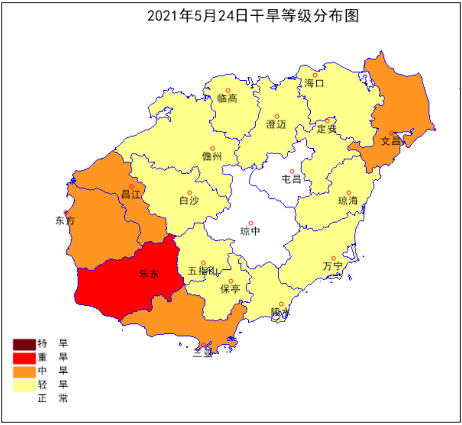 2021年5月24日20时海南岛气象干旱等级分布