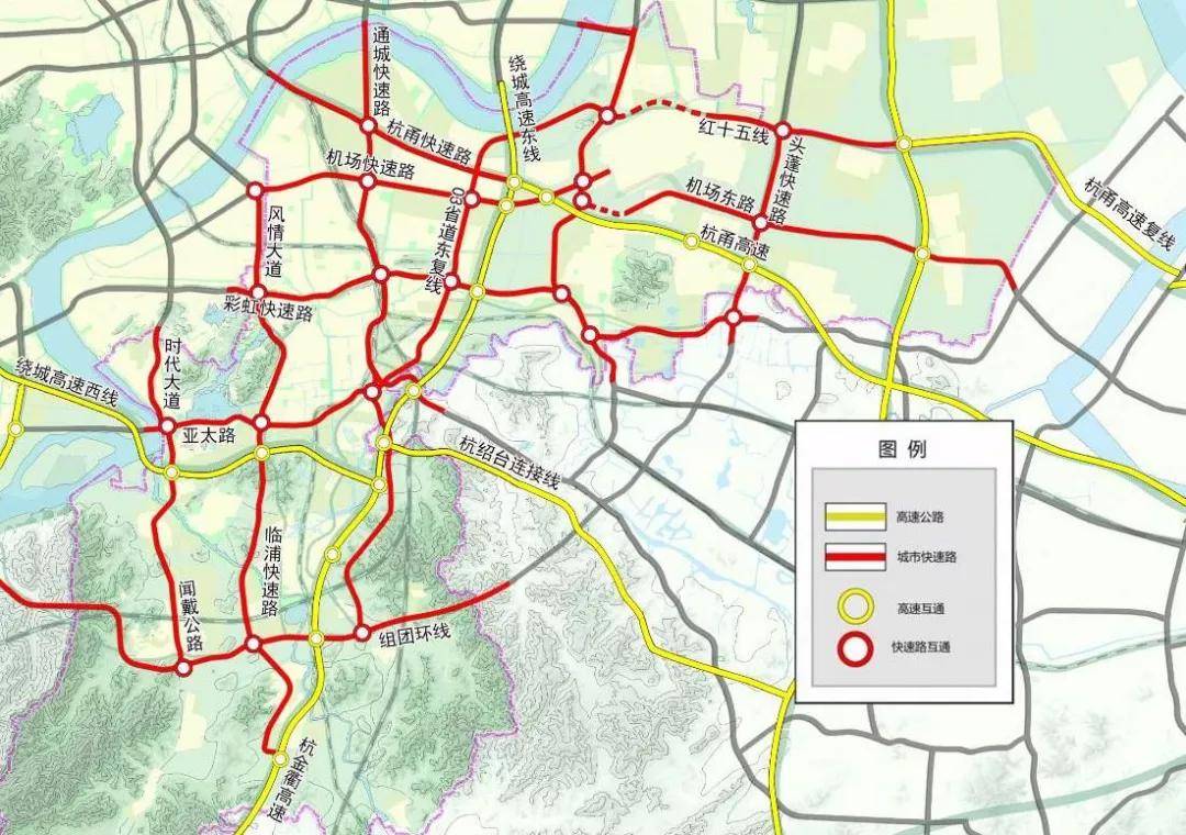 彩虹大道 杭州中环南段;五纵:时代大道,风情大道,通城快速路,杭州