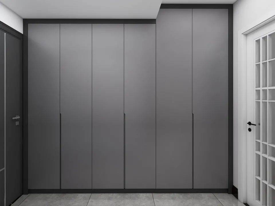 沙发背景墙用大板加金属线做简单造型,色调上与电视柜同色系,起到