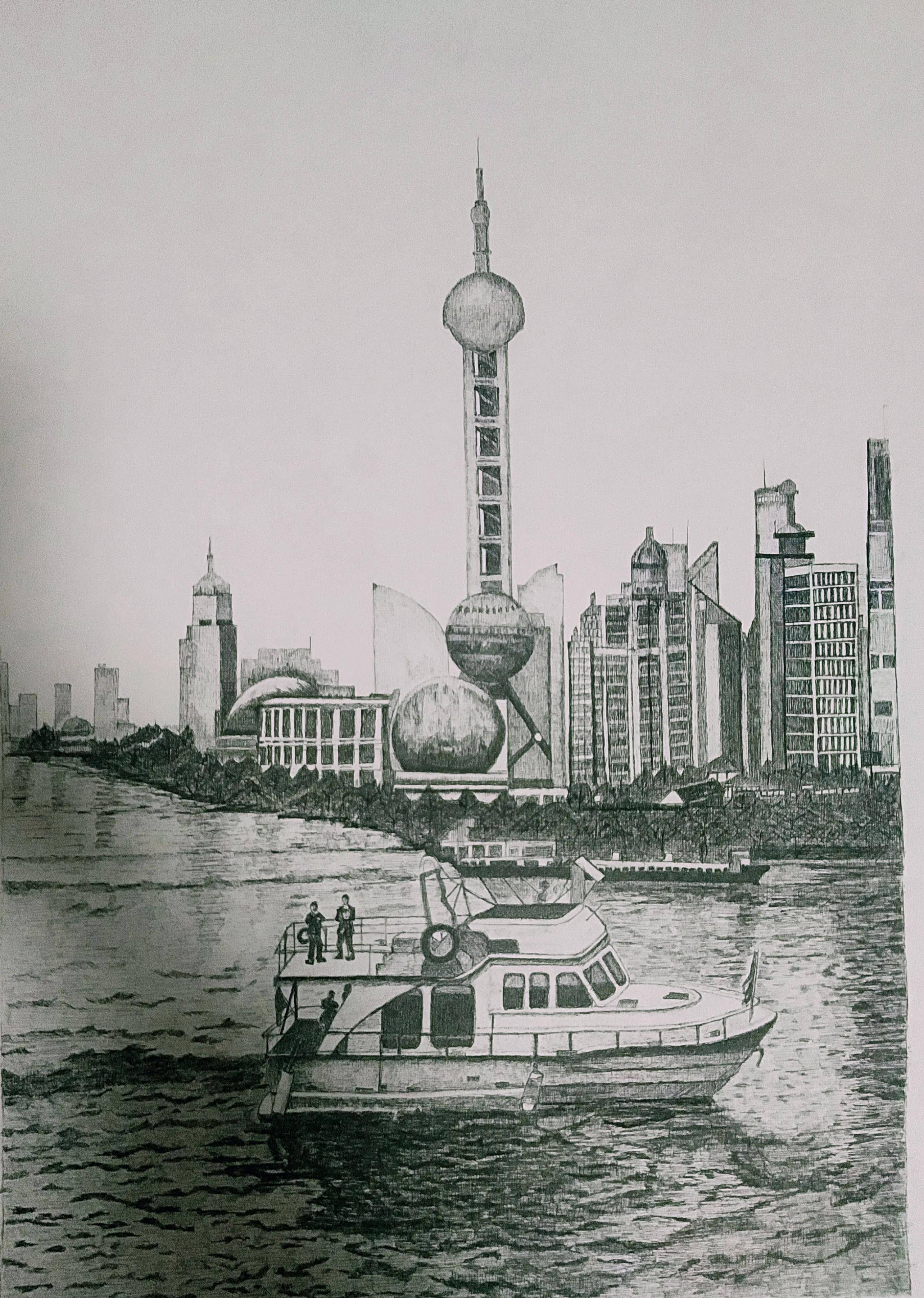 类别 :钢笔淡彩画 作品:东方明珠              类别:钢笔画