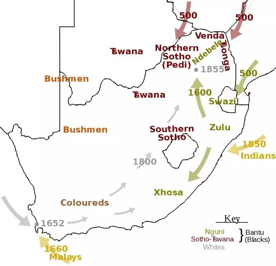 现在,南非总人口为5600万,其中白人数量为446万.