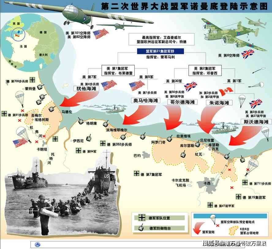 诺曼底登陆形势图 1944年,世界反法西斯战争形势可谓一片大好.