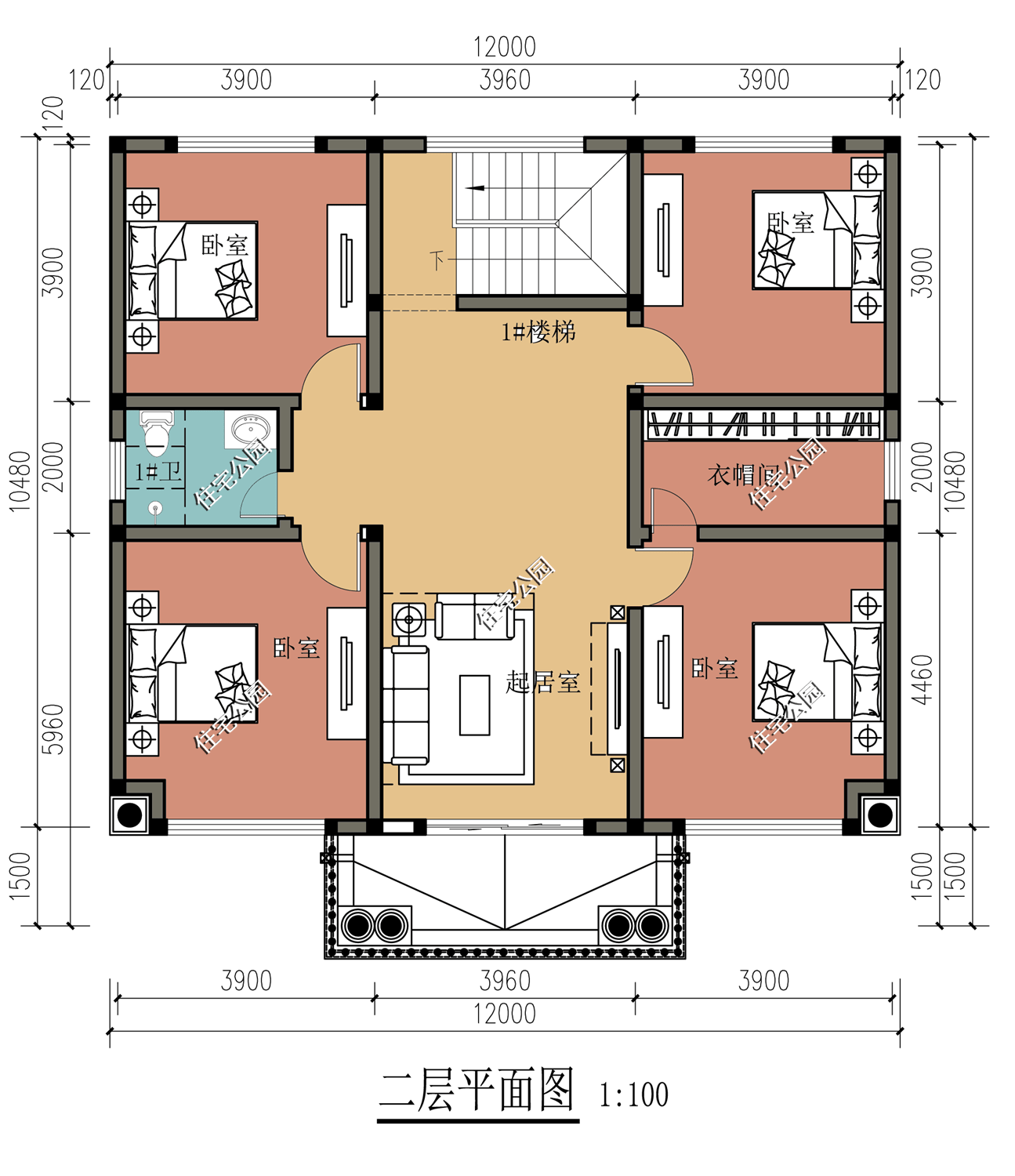 第3套:双入户门 通透布局 大露台,10×11米二层简欧住宅,主体预算28万