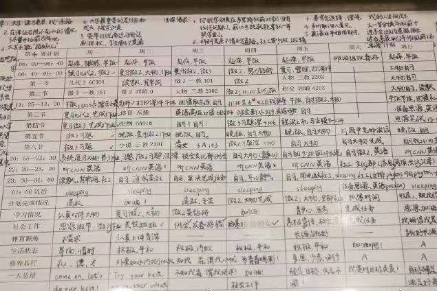 展出了很多清华大学学生在校期间的计划表,笔记和作业等