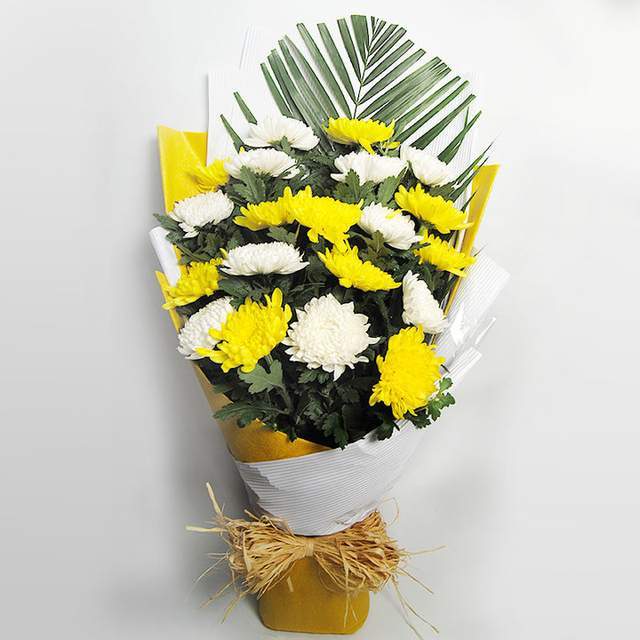 一般用白色的菊花表示哀惋之意,黄色的菊花表示淡淡的爱.
