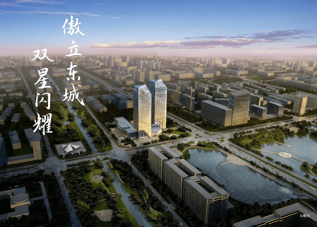 江苏东台市农商行大厦开发区内的地标性双子塔