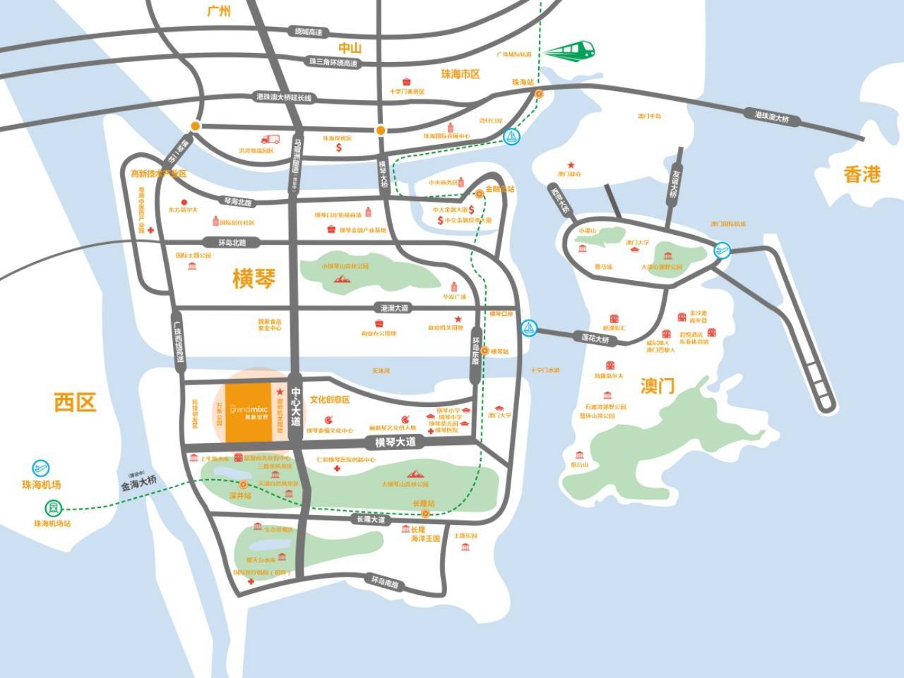 从地图上来看,横琴华润万象世界占据着横琴自贸区金融岛的中心,距离