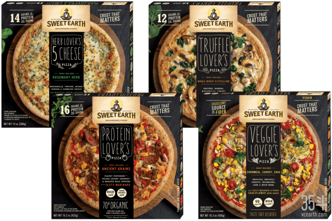 earth foodsweet earth推出植物比萨系列,包括veggie lovers,truffle